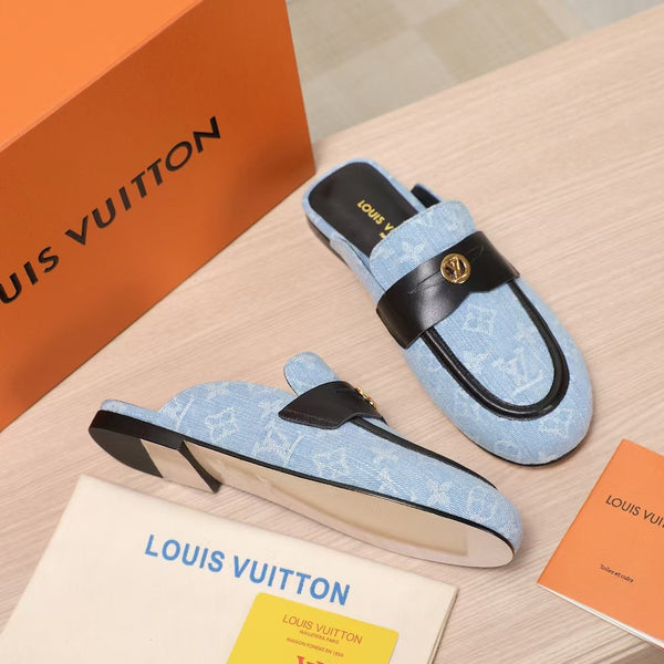 LV 25C Flat Mule Blue Pastel Monogram Cowhide 218316