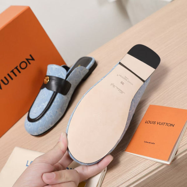 LV 25C Flat Mule Blue Pastel Monogram Cowhide 218316