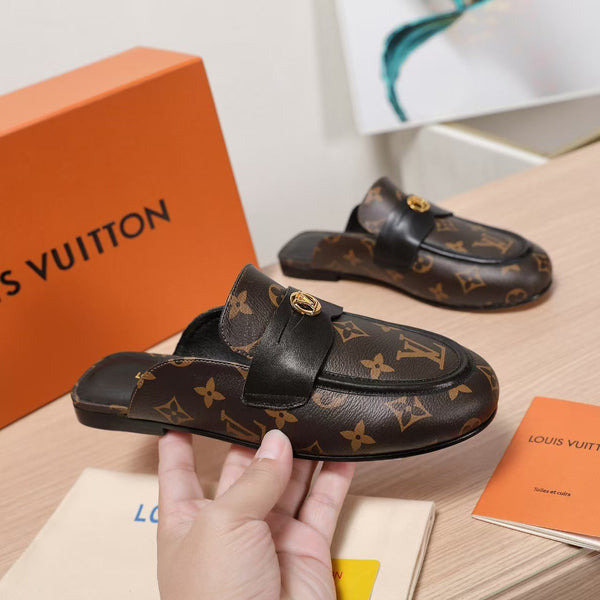 LV 25C Flat Mule Caramel Brown Monogram Cowhide 218315