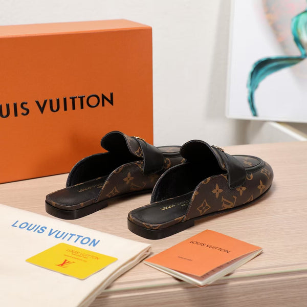 LV 25C Flat Mule Caramel Brown Monogram Cowhide 218315