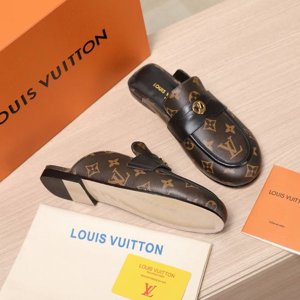 LV 25C Flat Mule Caramel Brown Monogram Cowhide 218315