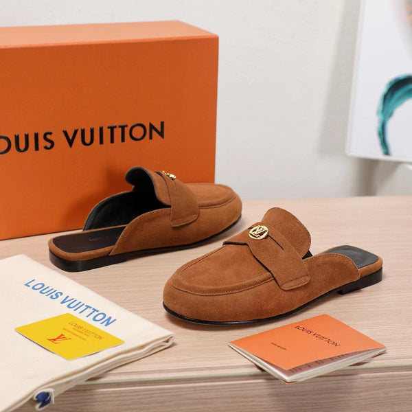 LV 25C Flat Mule Tan Brown Suede 218311