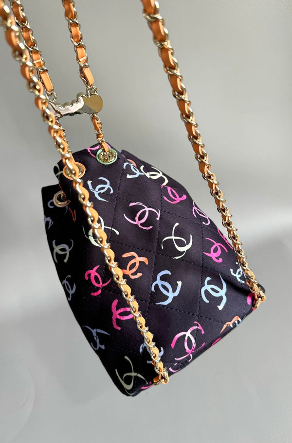 ZAINO CC 22CM NERO E MOLTI ALTRI COLORI TESSUTO STAMPATO FERRAMENTA ORO