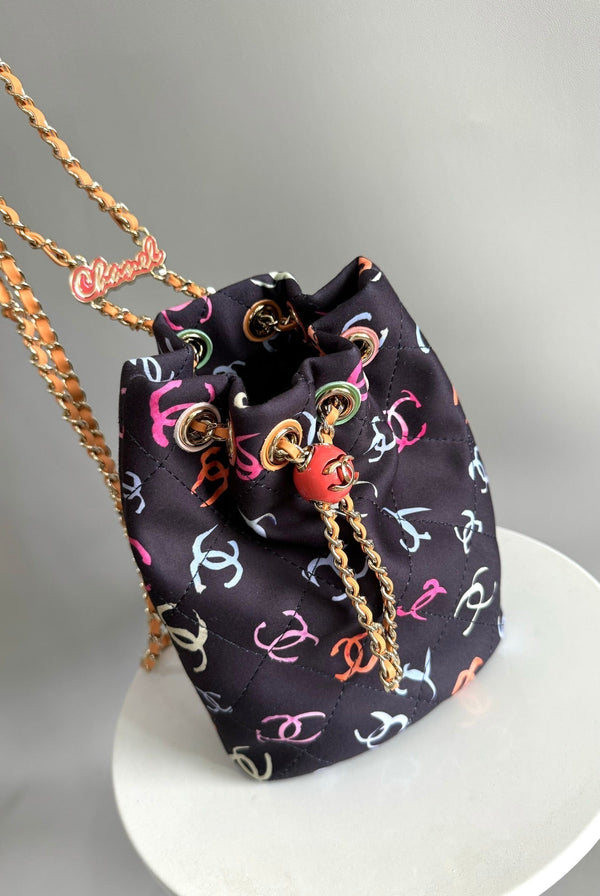 ZAINO CC 22CM NERO E MOLTI ALTRI COLORI TESSUTO STAMPATO FERRAMENTA ORO