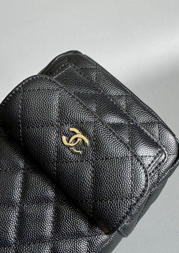 CC MINI 18 BACKPACK BLACK CAVIAR LIGHT GOLD HARDWARE