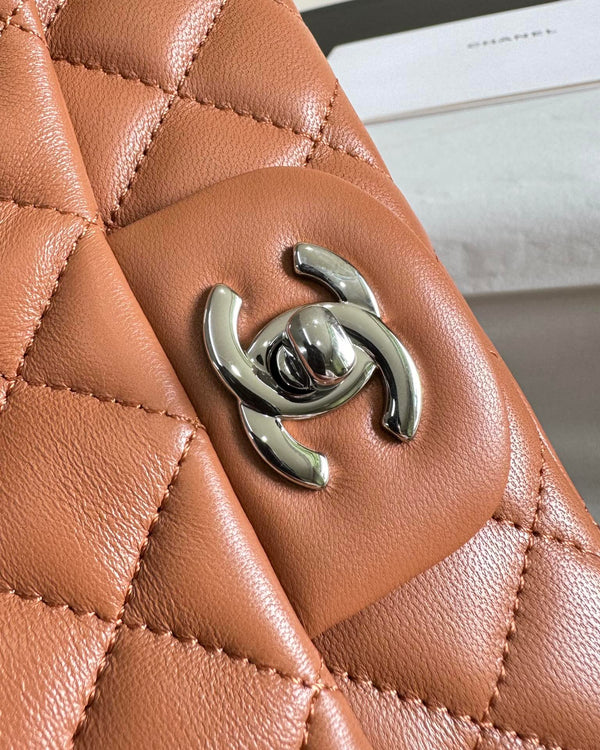 flap bag mini 20 brown lambskin silver hardware