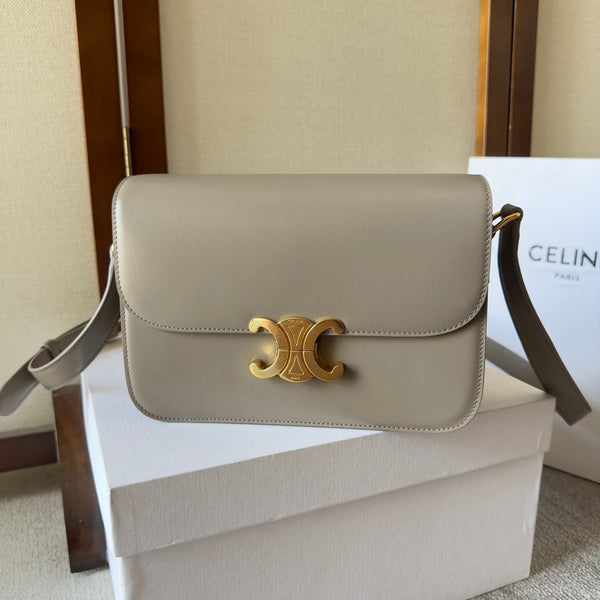 classico triomphe 22 hardware in pelle di vitello grigia dorata
