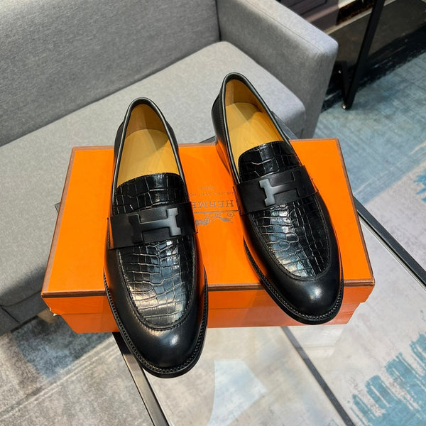 HM PARIS LOAFER BLACK CALFSKIN WITH CROCODILE MOTIF