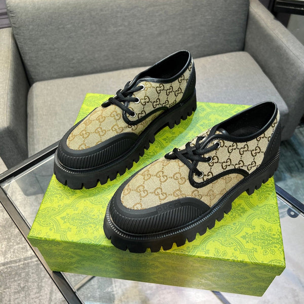 Sneaker da uomo GG 25 Maxi GG con lacci in pelle di vacchetta marrone nera