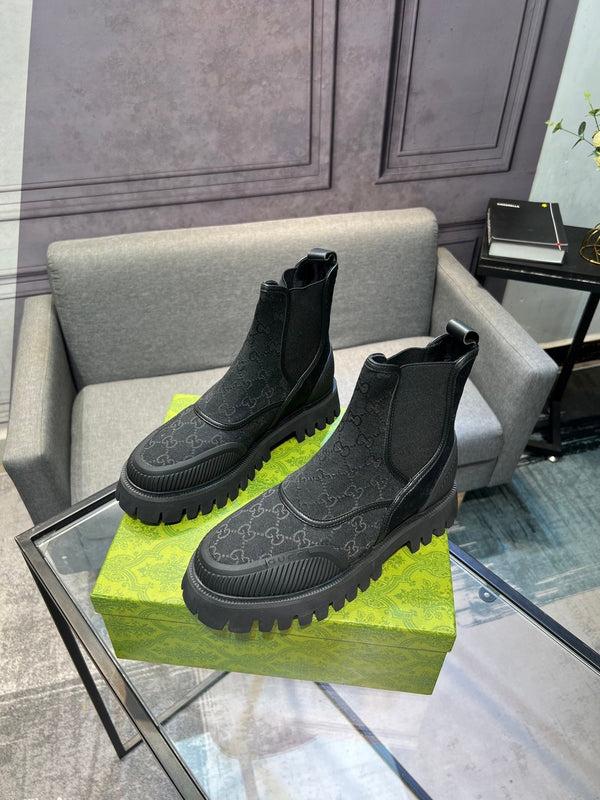Stivali Chelsea GG da uomo 25 in tela nera 720796