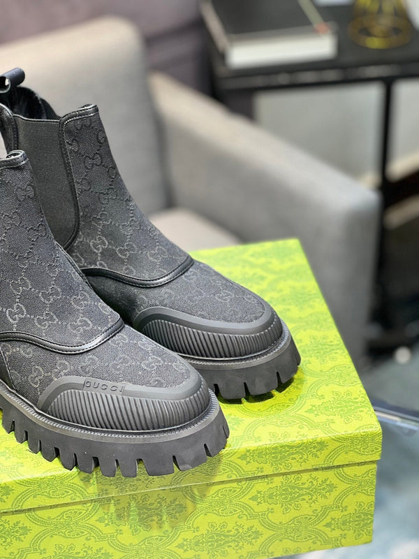 Stivali Chelsea GG da uomo 25 in tela nera 720796