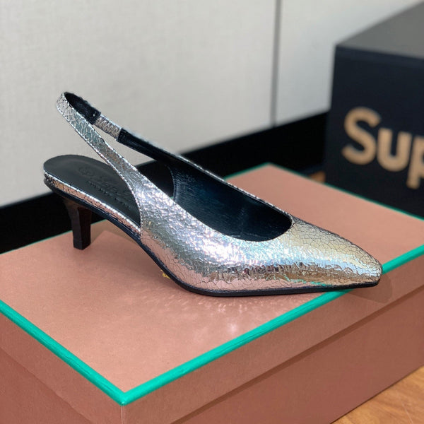 Rebecca Slingbacks 50 Black Silver Calfskin