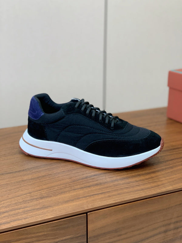 LP Week End Walk Sneaker In Black Mix Navy Blue Denim Fabric And Sudede 984391