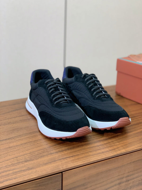 LP Week End Walk Sneaker In Black Mix Navy Blue Denim Fabric And Sudede 984391