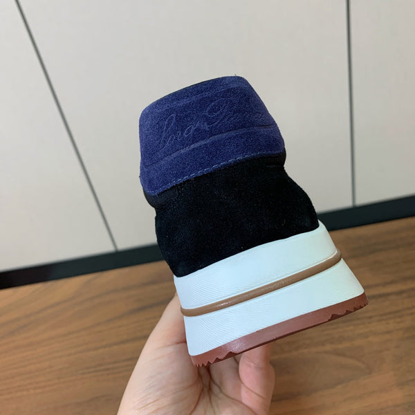 LP Week End Walk Sneaker In Black Mix Navy Blue Denim Fabric And Sudede 984391