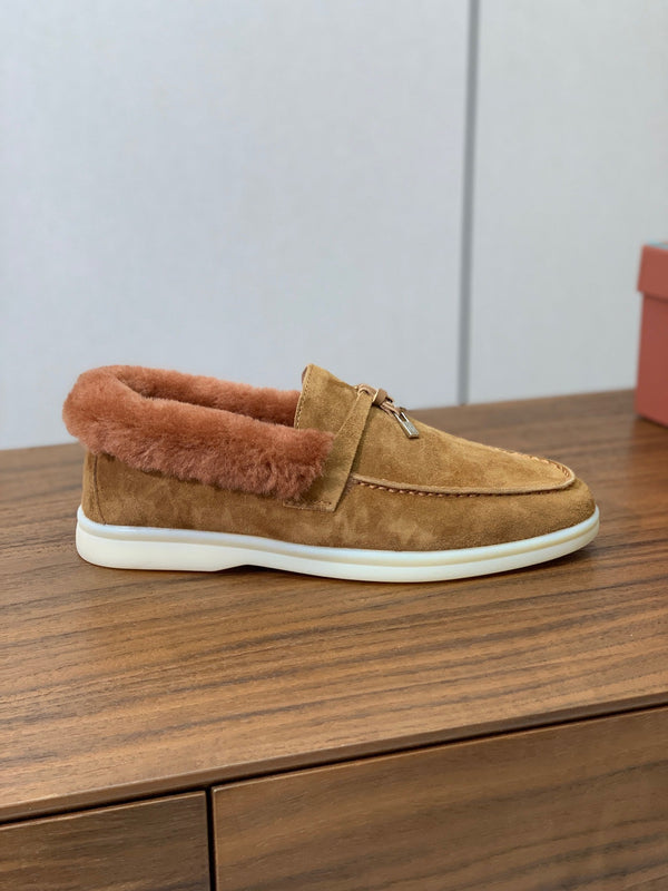 LP Summer Charms Walk Loafers Brown Suede & Tan Brown Rabbit Fur 549535