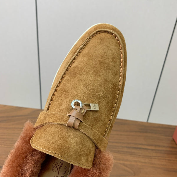 LP Summer Charms Walk Loafers Brown Suede & Tan Brown Rabbit Fur 549535