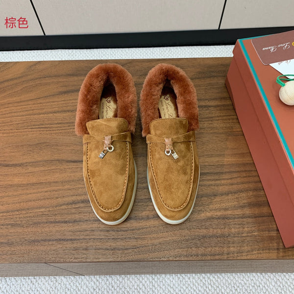 LP Summer Charms Walk Loafers Brown Suede & Tan Brown Rabbit Fur 549535