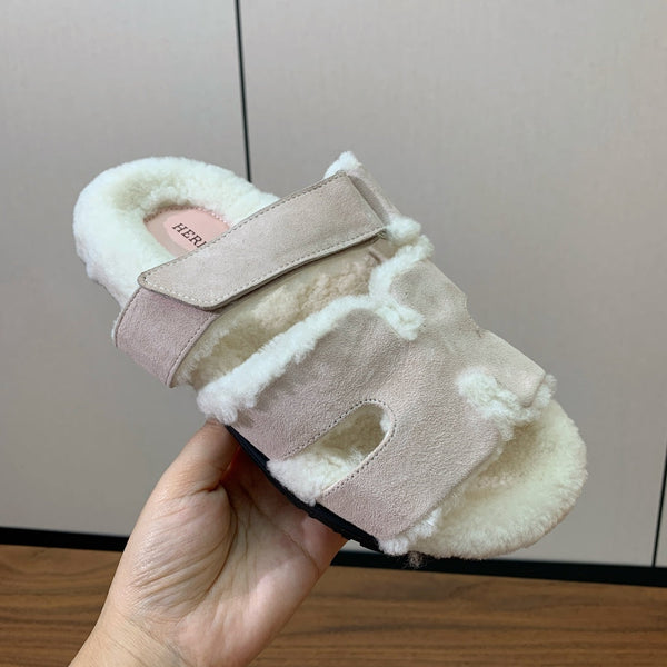 HM Chypre Sandal In Light Pink Mix White Fleece And Suede 984194