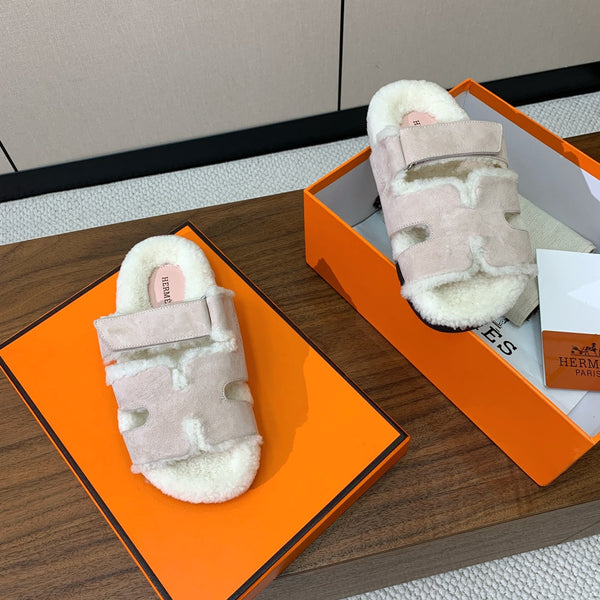 HM Chypre Sandal In Light Pink Mix White Fleece And Suede 984194