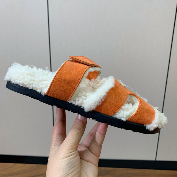 HM Chypre Sandal In Orange Mix White Fleece And Suede 984196