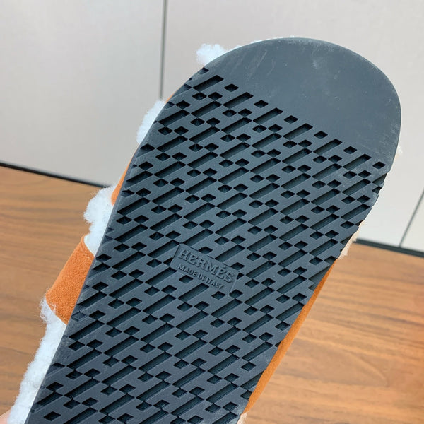 HM Chypre Sandal In Brown Orange Mix White Fleece And Suede 984198