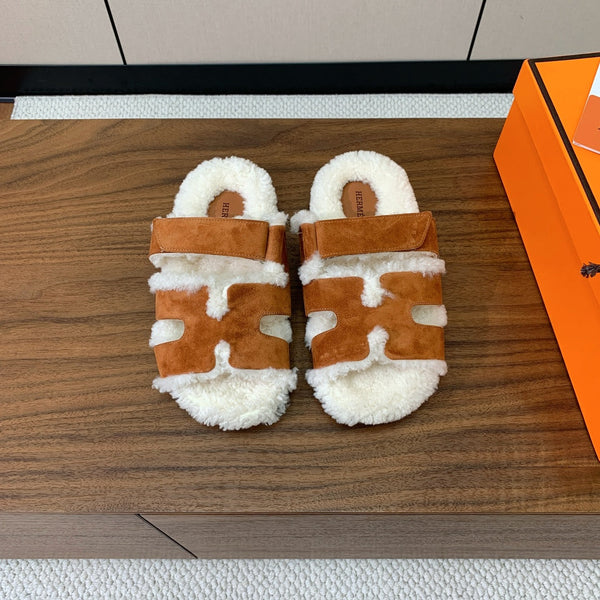 HM Chypre Sandal In Brown Orange Mix White Fleece And Suede 984198
