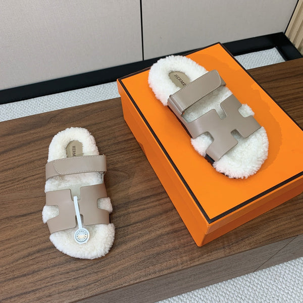 HM Chypre Sandal Light Brown Mix White Wool And Cowhide Lining 984209