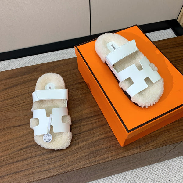 HM Chypre Sandal White Mix Light Beige Wool And Cowhide Lining 984210