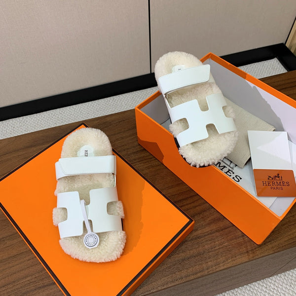 HM Chypre Sandal White Mix Light Beige Wool And Cowhide Lining 984210