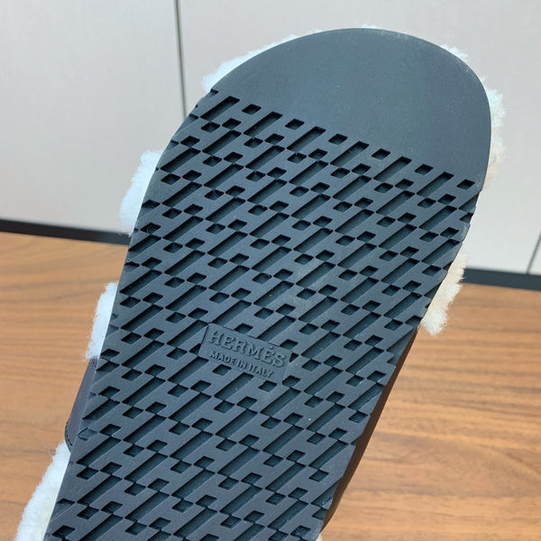 HM Chypre Sandal Black Mix White Wool And Cowhide Lining 984211