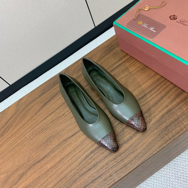 LP Rebecca Ballet Flats In Moss Dark Green Mix Brown Black Cowhide 984357