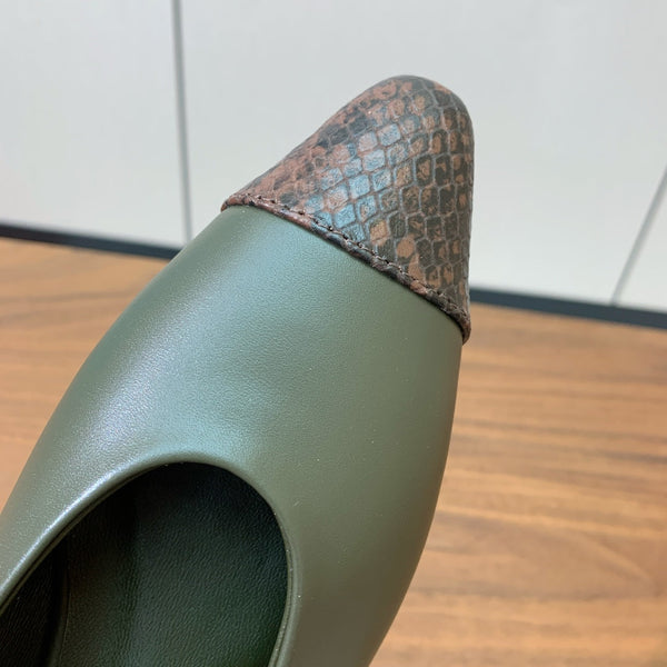 LP Rebecca Ballet Flats In Moss Dark Green Mix Brown Black Cowhide 984357