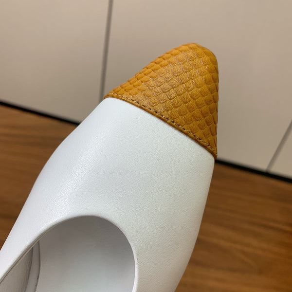 LP Rebecca Ballet Flats In White Mix Yellow Brown Cowhide 984358