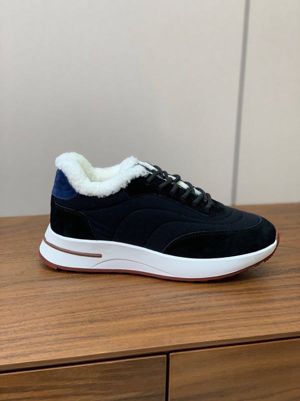 LP Week-end Walk Sneakers In Black Mix Navy Blue Denim With Wool Fleece Lining 984281