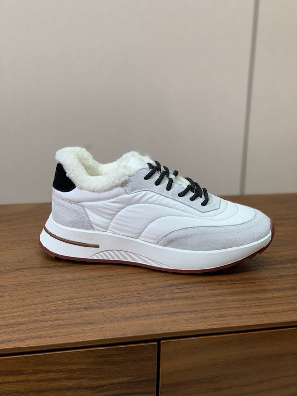 LP Week-end Walk Sneakers In White Grey Mix Black Denim With Wool Fleece Lining 984282