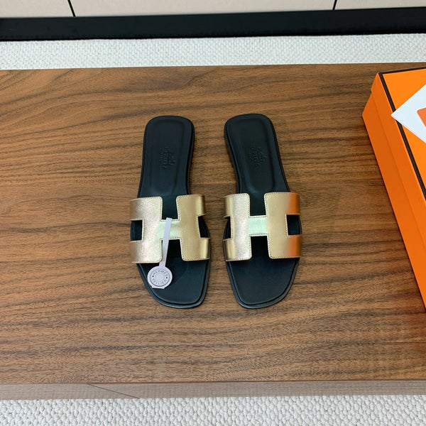 0ran Sandal Black Gold Metalic Lambskin