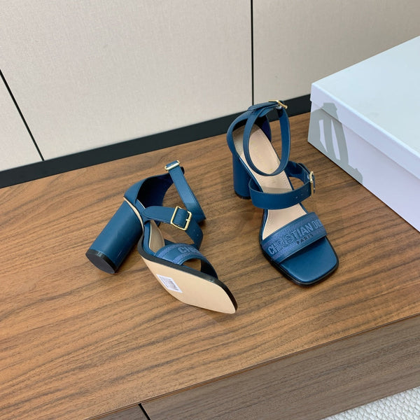 Sandales CD J'Adior à talons hauts 8 cm en toile de cuir de vachette bleue 793126