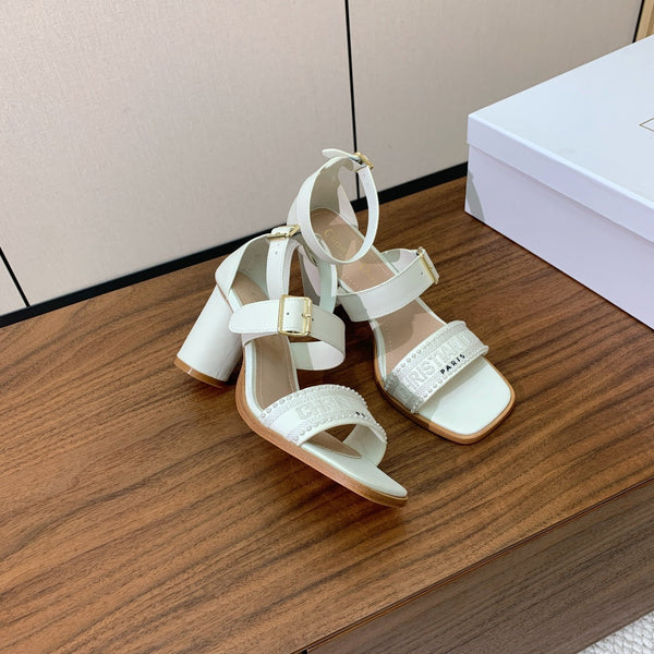 CD Sandales à talons hauts J'Adior 10 cm Toile de cuir de vachette blanche 793133