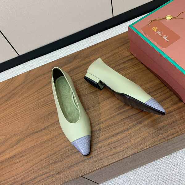 LP Rebecca Ballet Flats In Grey Matcha Green Cowhide