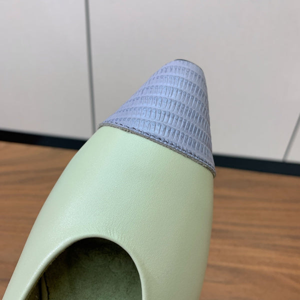 LP Rebecca Ballet Flats In Grey Matcha Green Cowhide