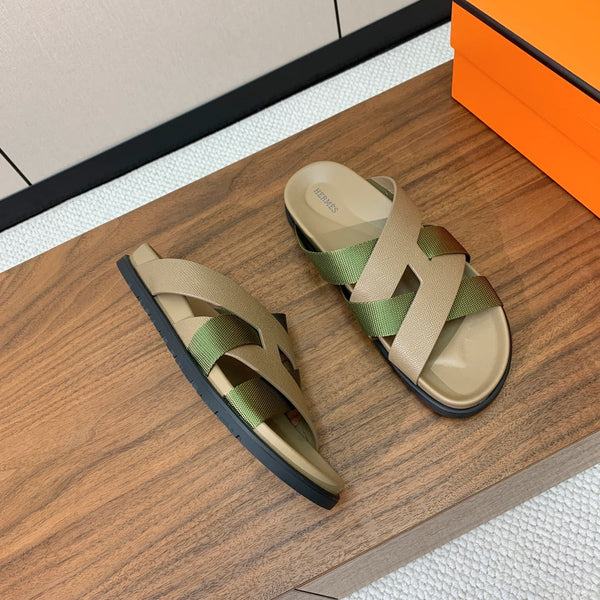 HM Kazimir Sandal Green mix Etoupe Canvas Calfskin 293993