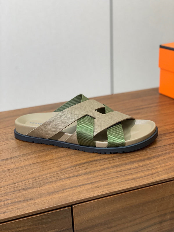 HM Kazimir Sandal Green mix Etoupe Canvas Calfskin 293993