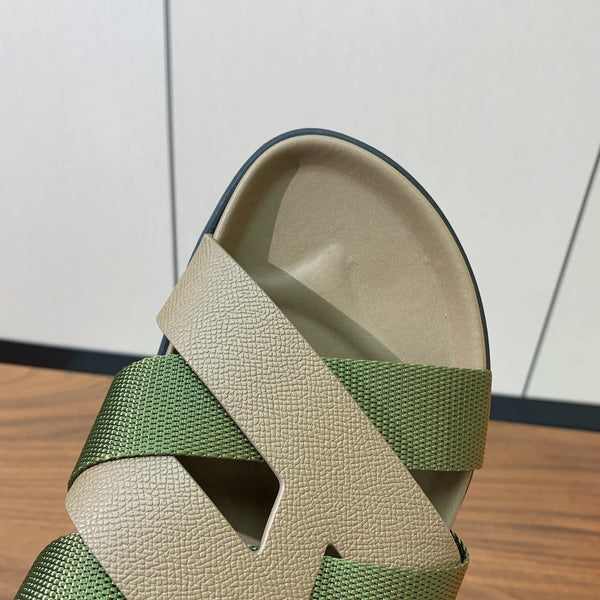 HM Kazimir Sandal Green mix Etoupe Canvas Calfskin 293993