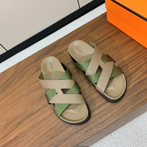 HM Kazimir Sandal Green mix Etoupe Canvas Calfskin 293993