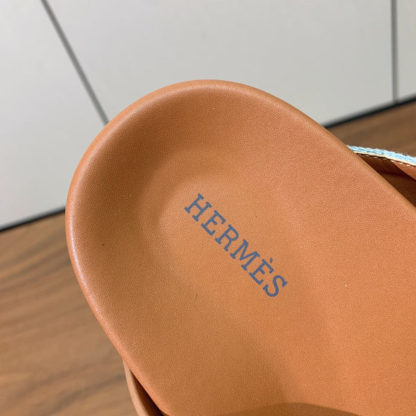 HM Kazimir Sandal Light Blue Brown Canvas Calfskin 294000