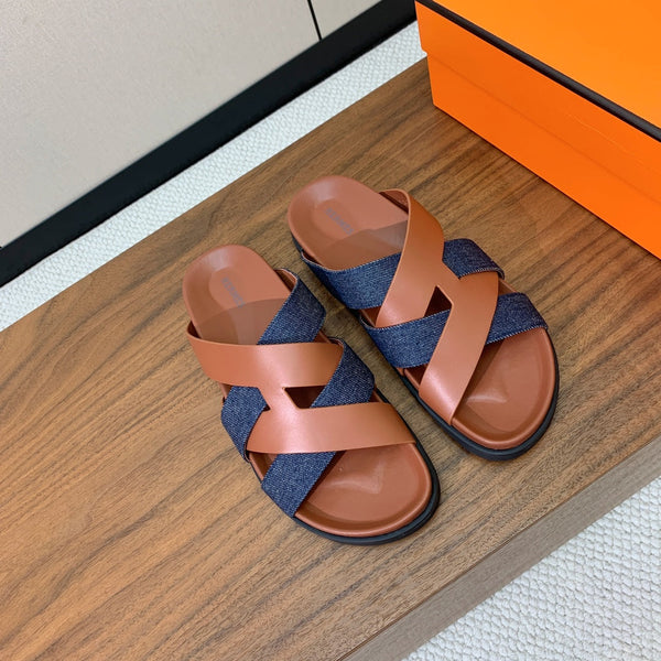 HM Kazimir Sandal Denim Brown Calfskin 294001