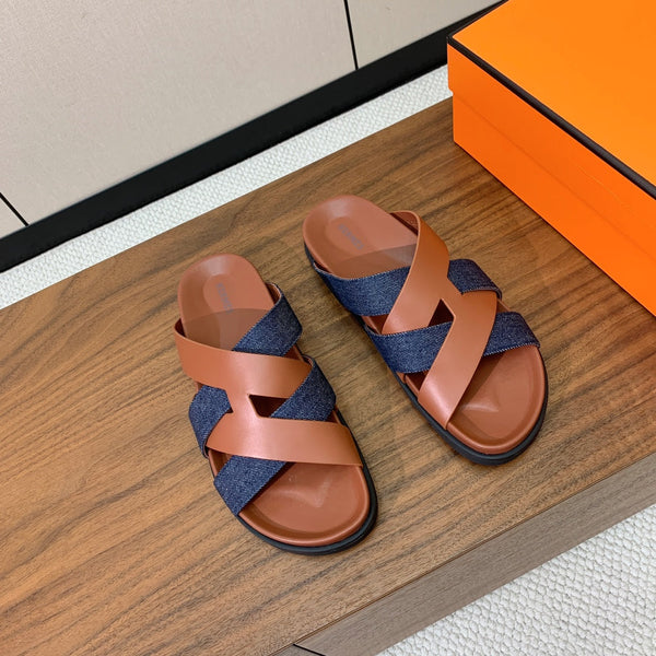 HM Kazimir Sandal Denim Brown Calfskin 294001