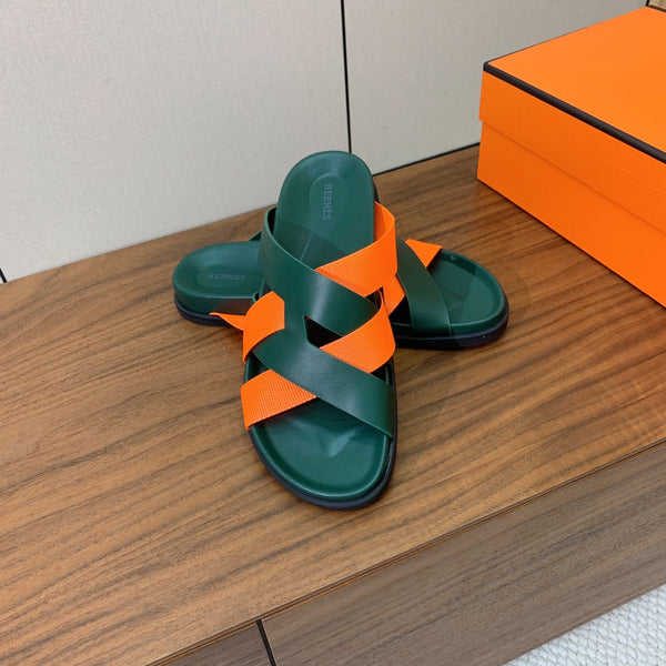 HM Kazimir Sandal Green Orange Frabic Calfskin 294007