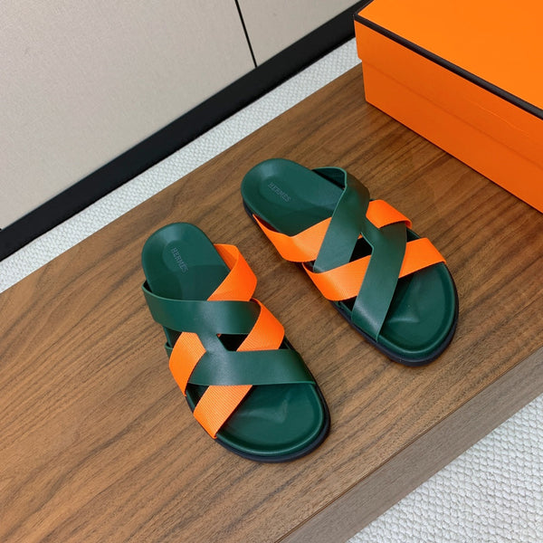 HM Kazimir Sandal Green Orange Frabic Calfskin 294007